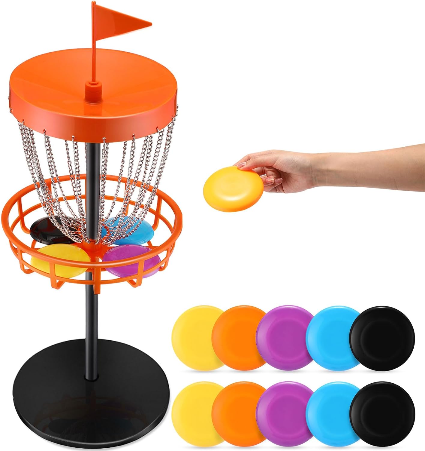 Lenwen 29 Inches Mini Disc Golf Baskets with 10 Flying Discs, Kids Mini Golf Starter Set, for Games Beach Indoor Outdoor Yard