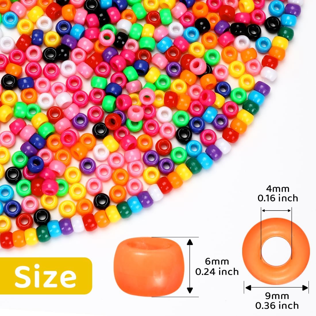 1200pcs Pony Beads Bulk – 11 Colors 6x9mm Plastic Craft Beads for Bracelets, Jewelry, Hair Braiding & DIY Projects