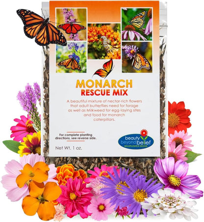 Monarch Butterfly Rescue Wildflower Seed Packet - 1oz, Open-Pollinated Wildflower, No Fillers, Annuals, Perennials and Milkweed Seeds for Monarch Butterfly 1oz