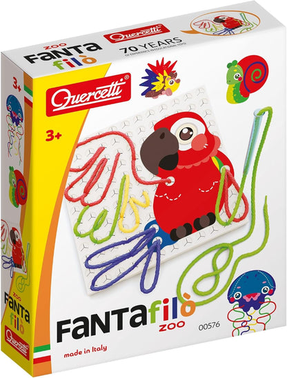 Quercetti Filo Play Set - A Novel Lacing Tool with 18 Pattern Templates to Create Art with String- for Ages 4 and Up (Made in Italy)