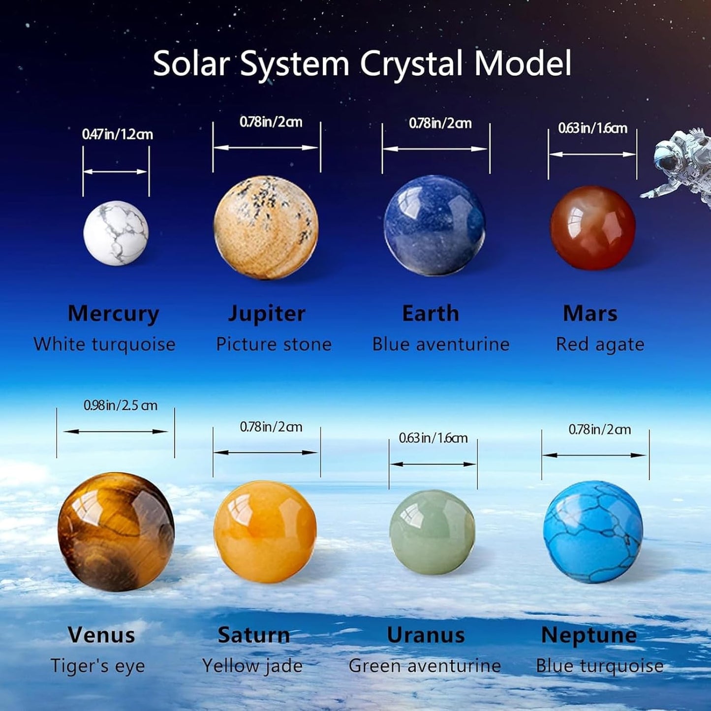 Runyangshi Nine Planets Solar System Model Crystal Ball - Natural Crystal Gemstone Marble Space Home Desk Decoration - Creative Gifts