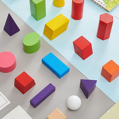 Deekin 18 Pcs Large 3D Shapes for Teaching Math Manipulatives Geometric Solids Blocks Montessori Learning Blocks Solid for Preschool Elementary Home School Supplies (3D Shape)