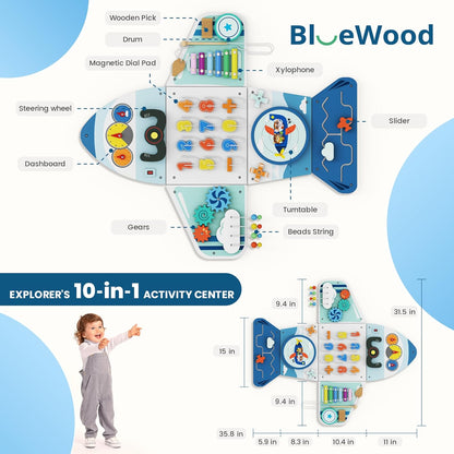 BlueWood Wooden Wall Busy Board Panels, Toddler Learning Activity Center, Montessori Philosophy Sensory, Educational Toys, Conducive to All-Round Development - Whale