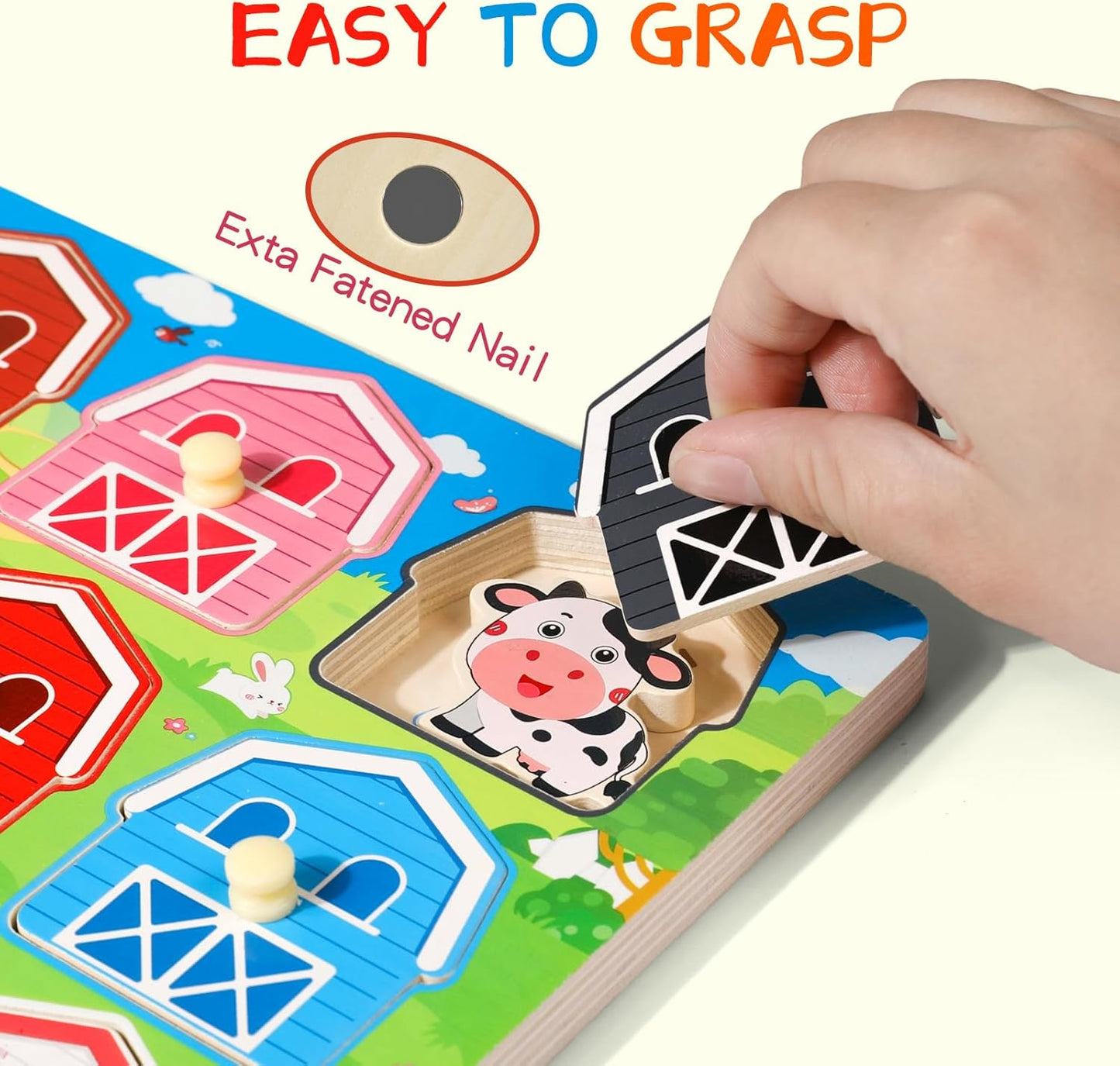 Toddler Wooden Puzzles Ages 1-3, Montessori Toys for 1 2 3 Year Old Boys Birthday Gifts, Farm Animal Peg Puzzles for Toddlers Age 2-4 Girls - Preschool Learning Activities