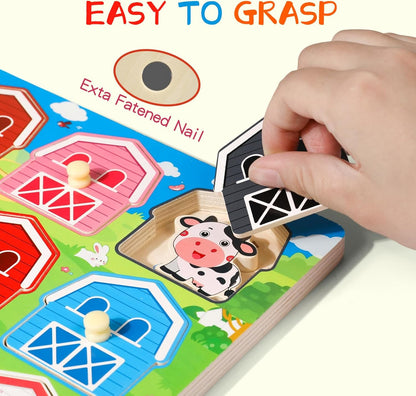 Toddler Wooden Puzzles Ages 1-3, Montessori Toys for 1 2 3 Year Old Boys Birthday Gifts, Farm Animal Peg Puzzles for Toddlers Age 2-4 Girls - Preschool Learning Activities