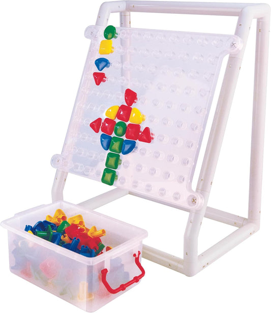 Constructive Playthings Mega Pegboard – 100 Oversized Pegs with Stand & Storage | STEM Manipulative for Math, Science & Special Needs