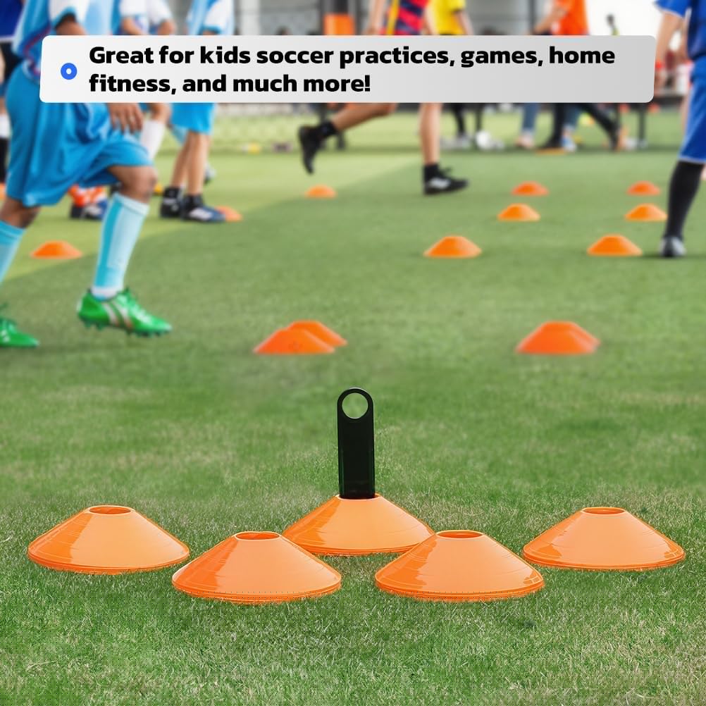 GHB Soccer Cones 25/50/100 Pack Disc Soccer Sport Cones Training Field Marker Agility Cones for Traffic, Basketball, Coaching, Practice Equipment Includes Cone Drills Guide