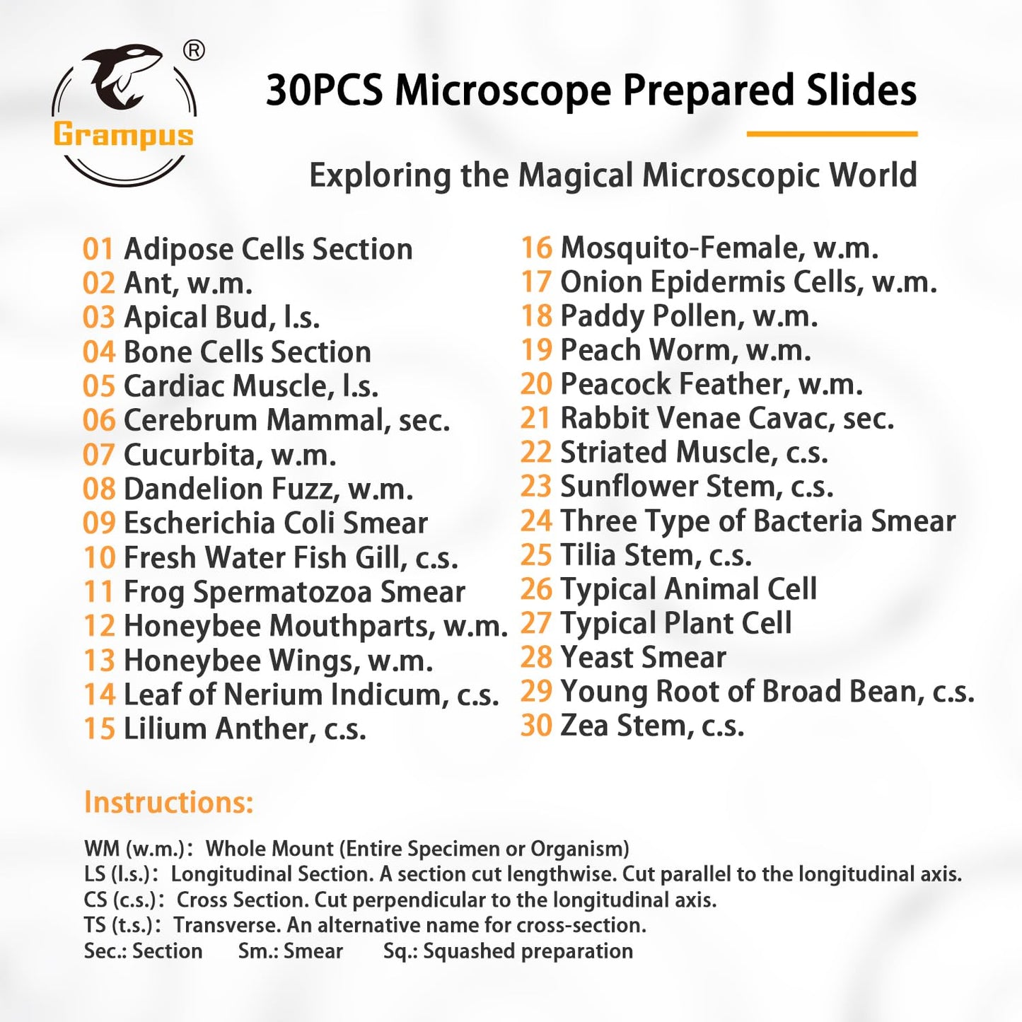 30 Prepared Microscope Slides with Specimens for Kids Students - Plants, for Biological Science Lab, Children's Science Education, Homeschooling Use