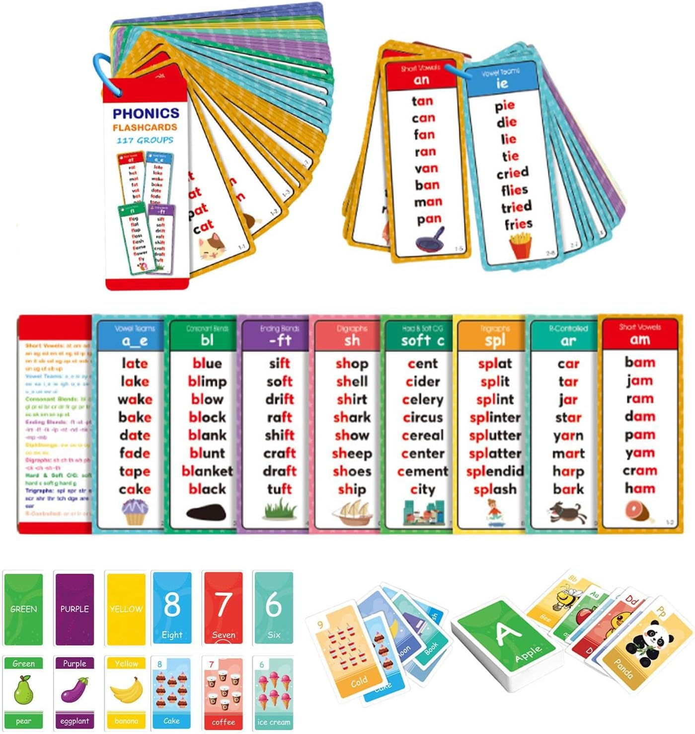 2 Set Phonics Word Cards | Word Family Build Book | Sight Words Flash Card Kindergarten with 117 Sound Groups 900+ Rhyming Words | Alphabet Flash Cards Phonics Games for Learn to Read & Spell