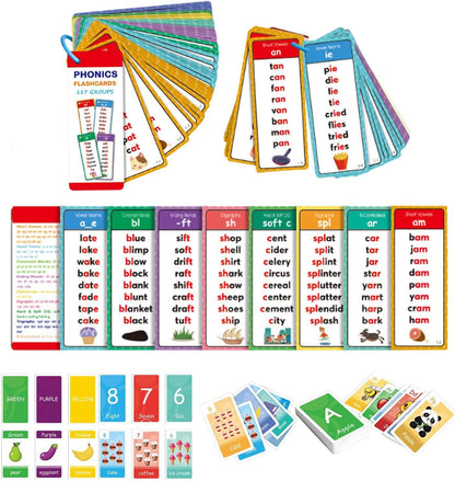 2 Set Phonics Word Cards | Word Family Build Book | Sight Words Flash Card Kindergarten with 117 Sound Groups 900+ Rhyming Words | Alphabet Flash Cards Phonics Games for Learn to Read & Spell