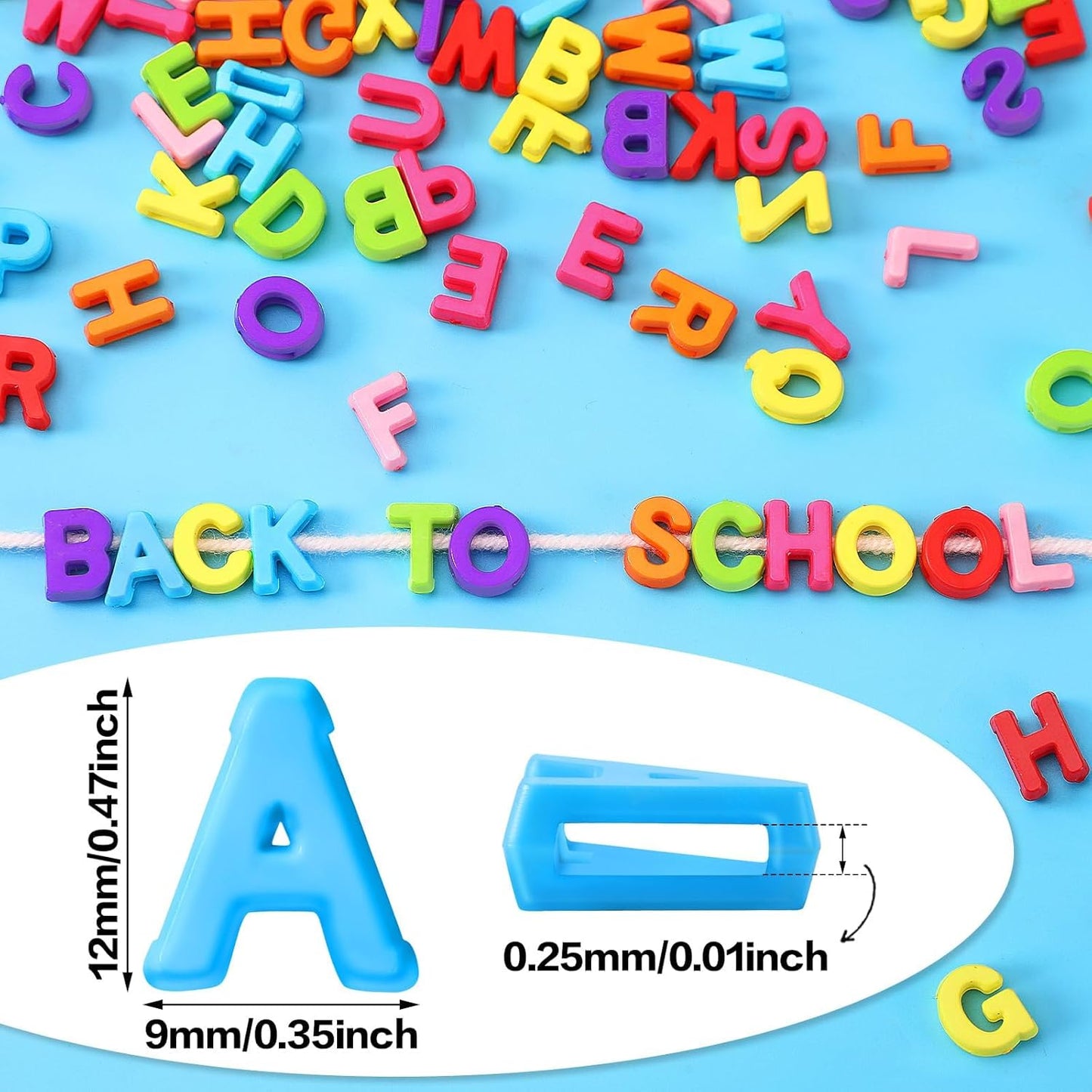 Augshy 400Pcs Large Letter Beads, Macaroon Hollow Letter Beads Plastic A-Z Mixed Alphabet Shape Bead for Jewelry Making Bracelets Necklaces Key Chains Shoelaces Crafts Party Decor(9 x 12 mm)