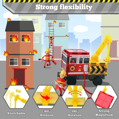 SKTMYY Magnetic Tiles Construction Toys with Road & Crane & Marble Run, Double-Sided Fire Station & Building Magnet Tiles for Kids Ages 4-8, STEM Magnetic Blocks Gifts for 3 4 5 6 7 8 Year Old Boys