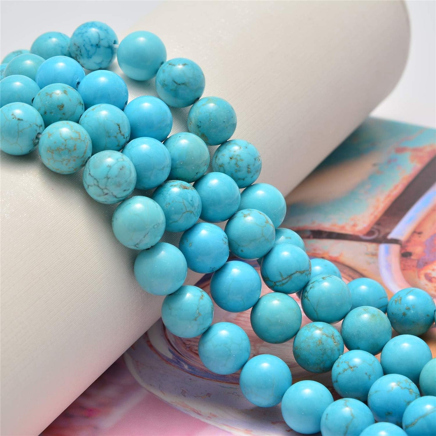 NCB 100pcs Original Natural Stone Beads Gemstone Round Loose Beads 6mm 8mm 10mm (Blue Aventurine, 6mm 100Beads) - Colors B