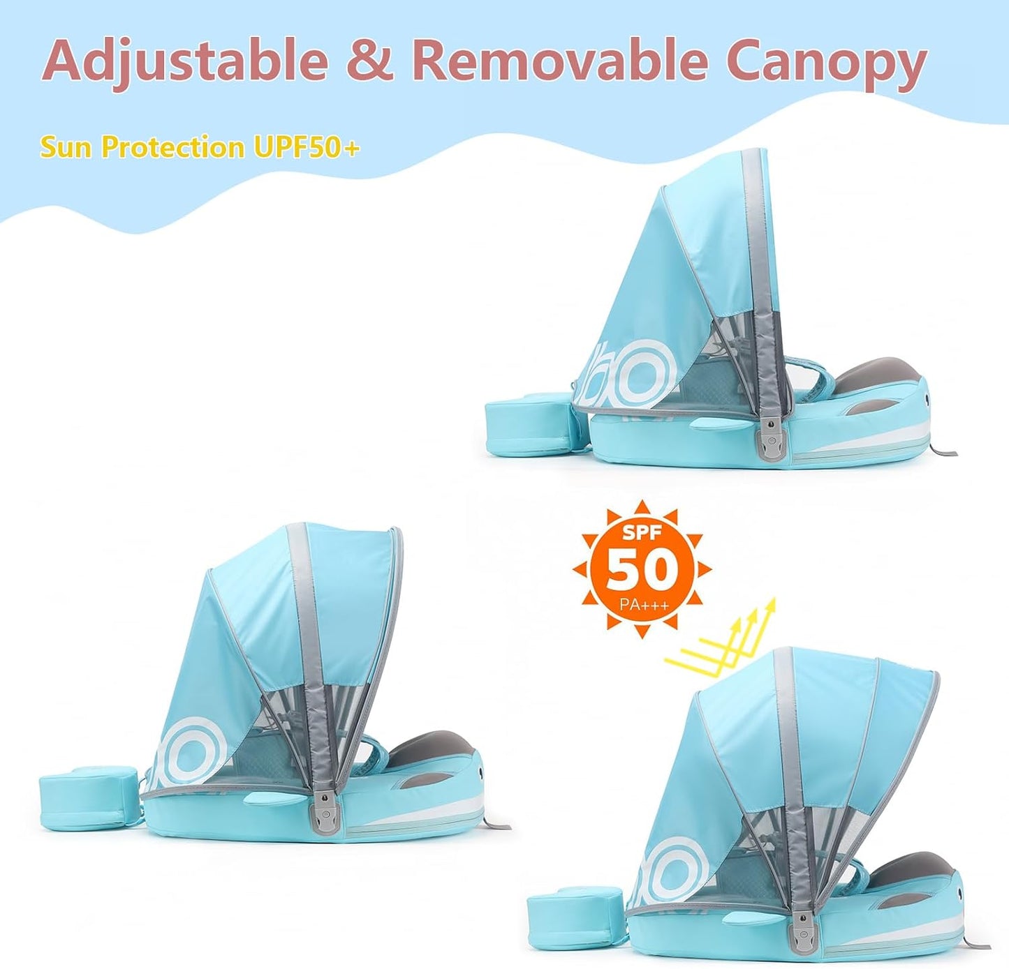 Baby Pool Float with UPF50+ 3D Adjustable Canopy, Add Tail Mambobaby Float Non Inflatable Infant Floats for Pool, Cartoon Narwhal Baby Floats (NPink with Canopy-U05NPCTLUROHML01U05)