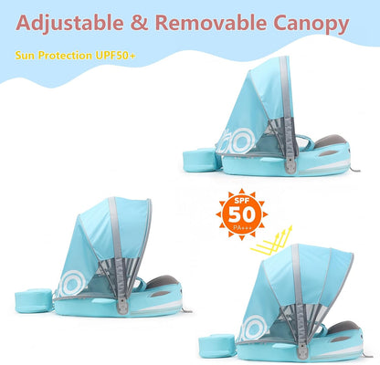Baby Pool Float with UPF50+ 3D Adjustable Canopy, Add Tail Mambobaby Float Non Inflatable Infant Floats for Pool, Cartoon Narwhal Baby Floats (NPink with Canopy-U05NPCTLUROHML01U05)