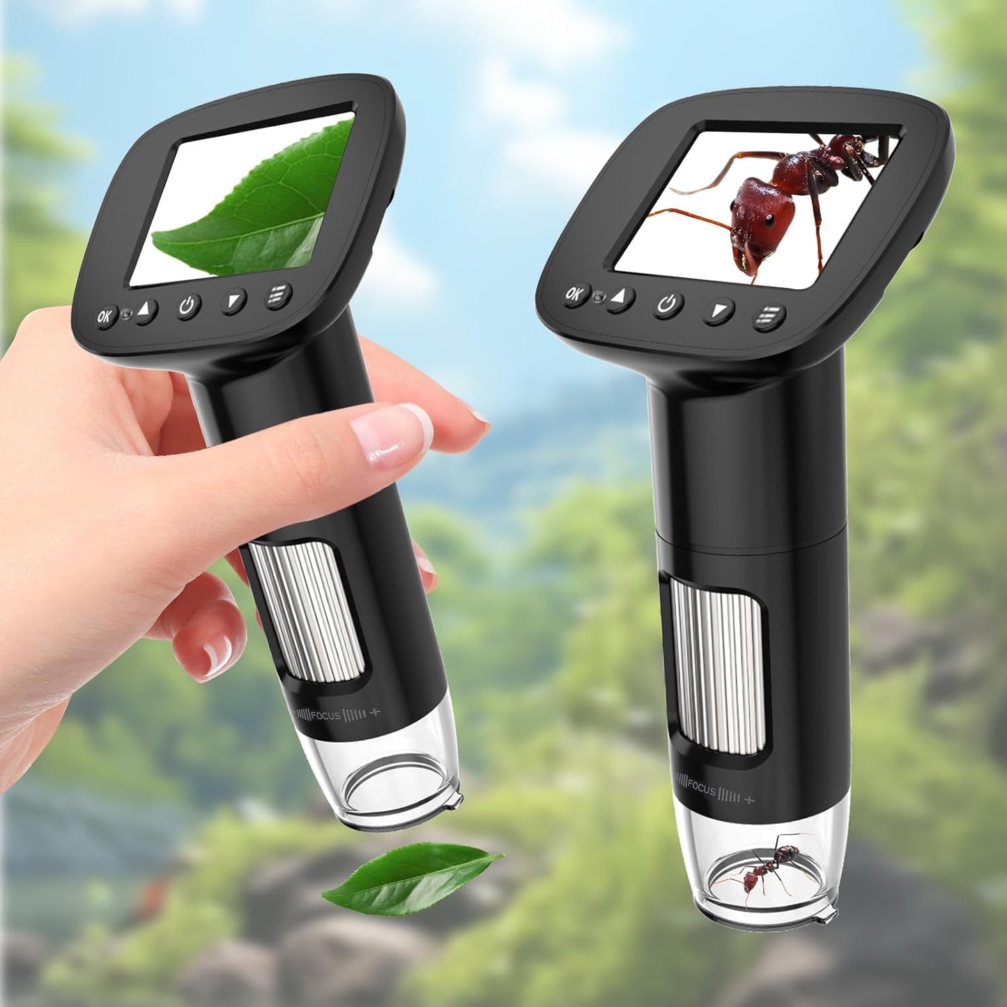 Kids Digital Microscope with 2inch IPS Screen, HD 1080P Handheld Pocket Microscope Science Kit for Children, Comes with 32GB SD Card
