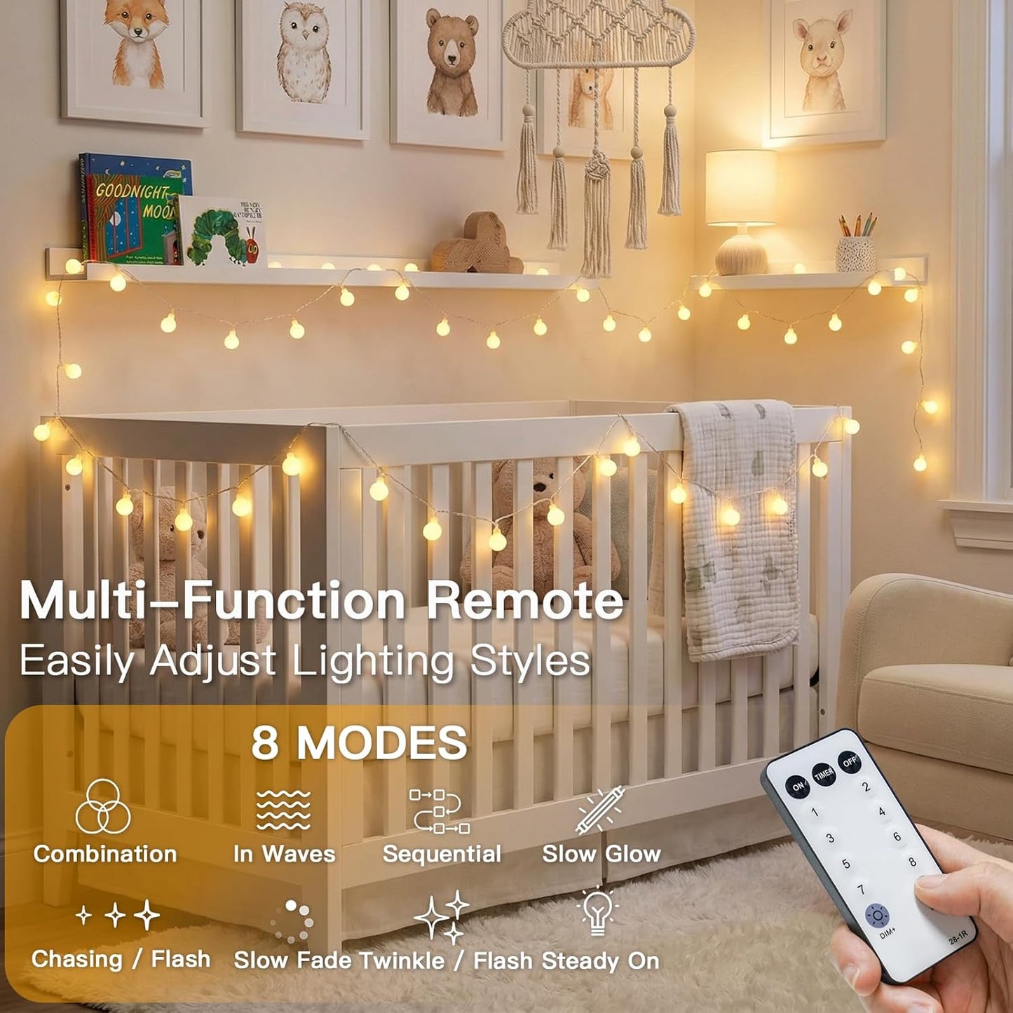 suddus String Lights for Bedroom, 66ft 200 Led Connectable Globe String Lights Indoor, Hanging Fairy Lights Plug in with Remote for Kids Room Dorm Classroom Outdoor Christmas Tree Decor, Warm White
