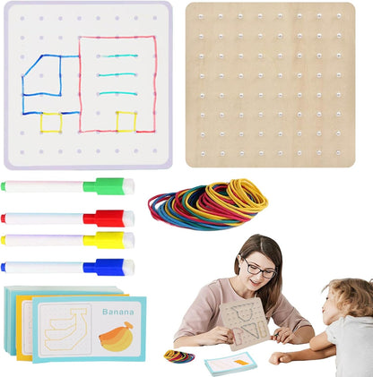 Geo Boards for Classroom - Wooden Geoboard for,Math Manipulative Education for Kids with Challenge Cards for Creating Geometric Shapes, STEM