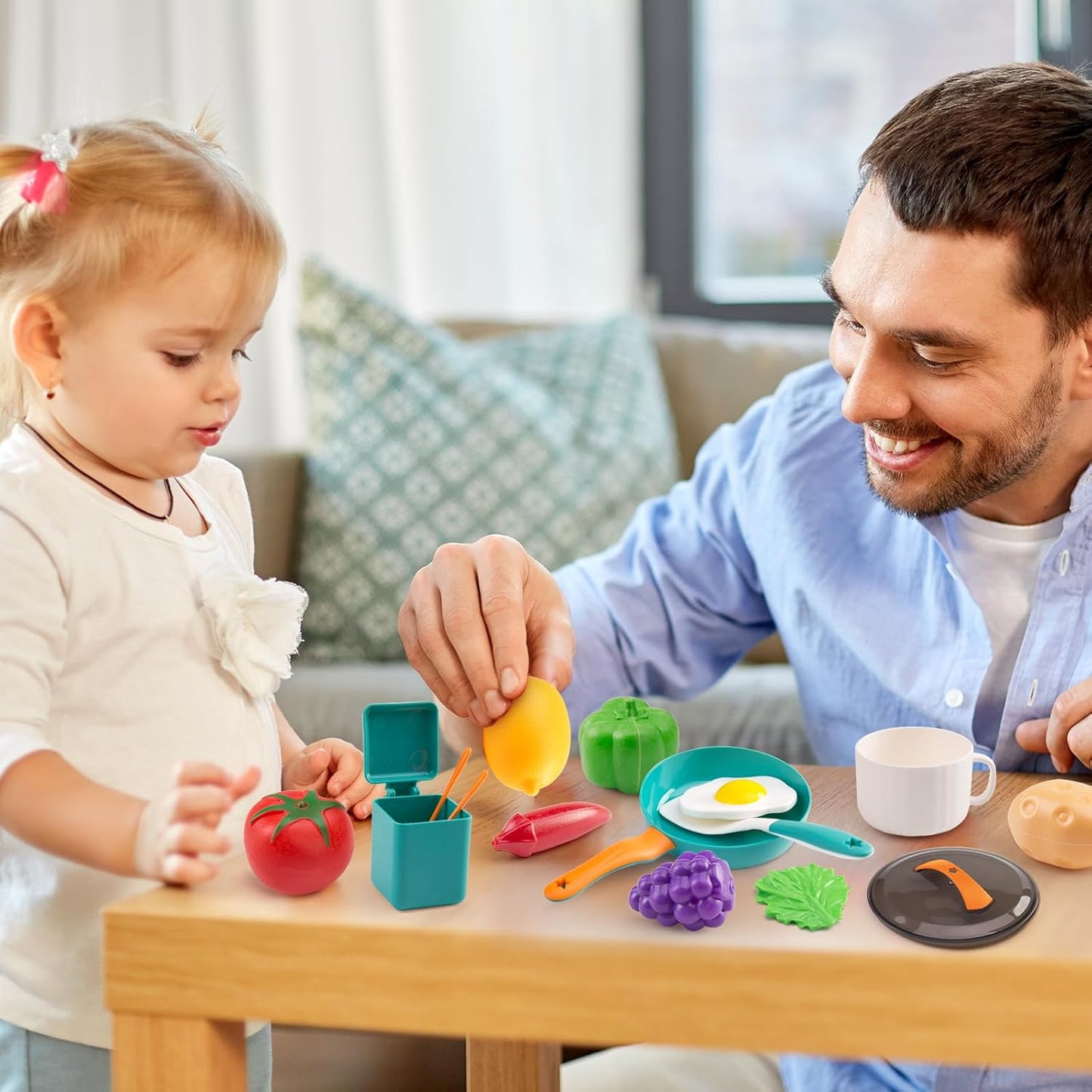 60Pcs Kids Mini Play Kitchen Accessories, Pretend Cooking Play Set with Cookware, Tableware & Fruit & BBQ Sets, Learning Gift for Boys, Girls, Toddlers,Yellow