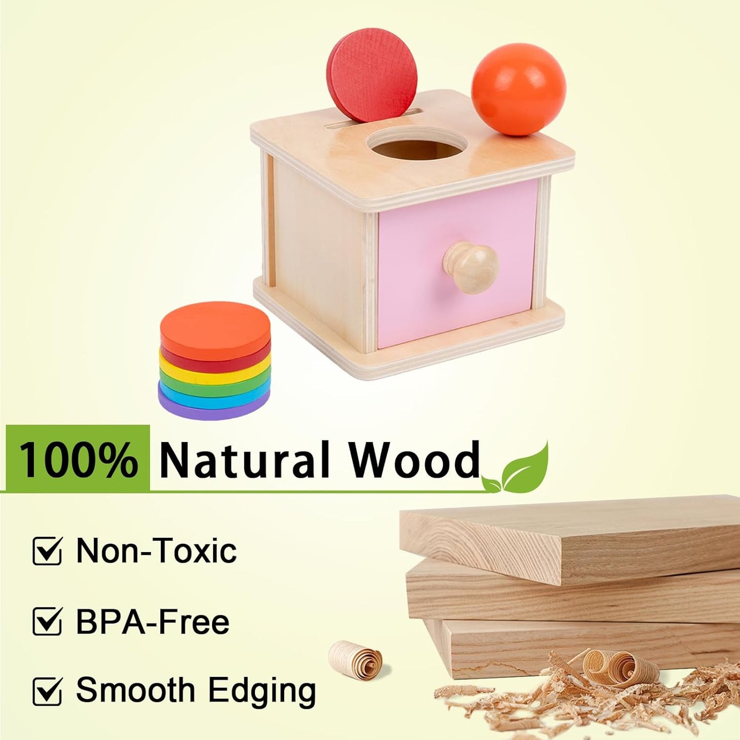Adena Montessori Coin Box -Natural Wood Double-Sided Object Permanence Box Toy for 1-Year-Old Babies, Wooden Montessori Developmental Toy for 6-12 Month, Early Learning Gift