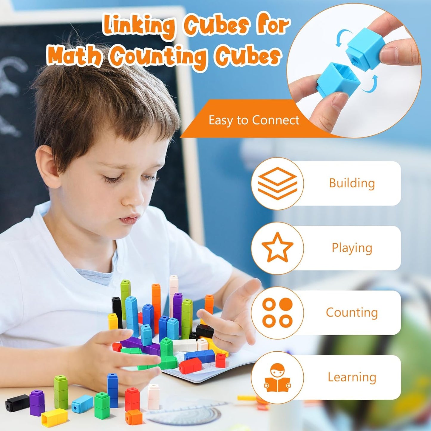 100 Pcs White Linking Cubes for Math Counting Cubes Manipulatives Plastic Counting Block Manipulative Classroom Learning Supplies for Educational Preschool Activities Boy Girl (White)