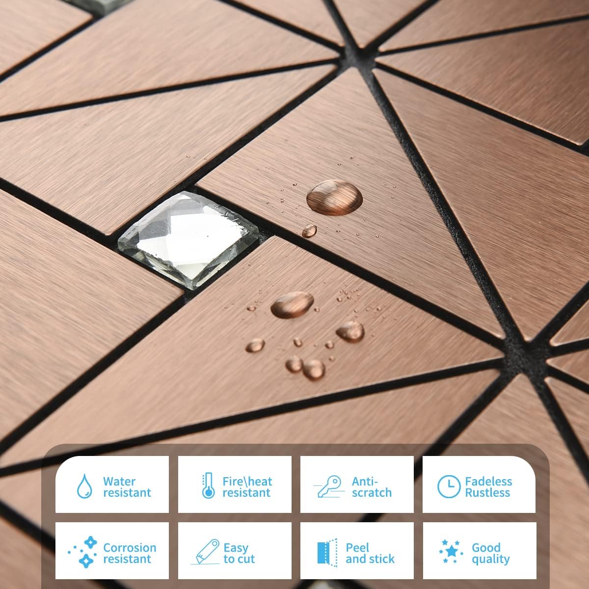 Art3d 10-Sheet Peel and Stick Backsplash Metal Mosaic Tiles for Kitchen Wall Decor, Stick on Aluminum Composite Tiles Stikers, Copper Windmill Puzzle Glass Mixed
