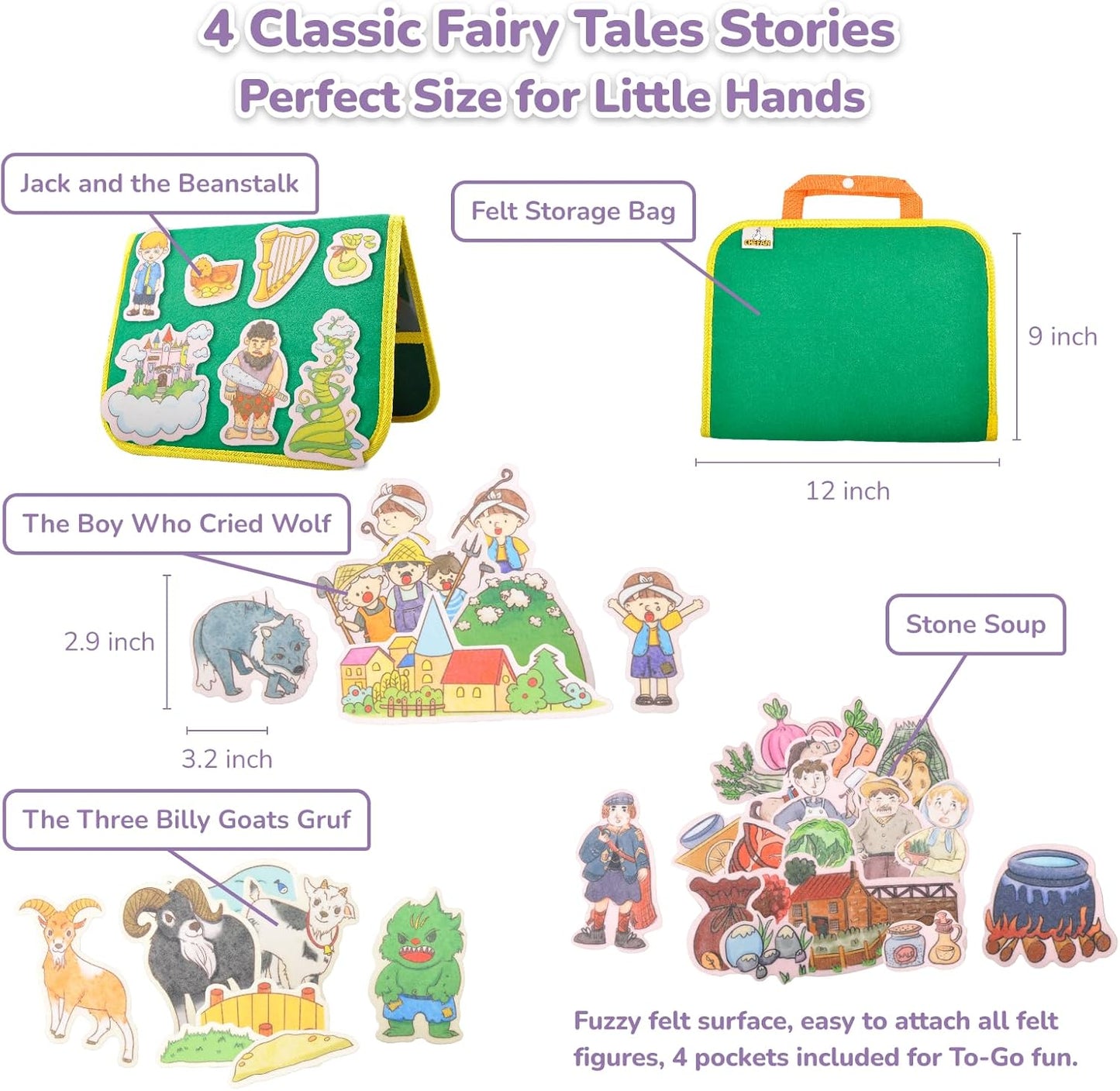 CHEFAN Felt/Flannel Board Story Set of 4, PRECUT Felt Pieces for Preschool Toddlers Circle Time,We are Going On A Bear Hunt, Mary Had A Little Lamb, Little Bo-Peep, Little Boy Blue