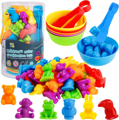 RAEQKS Counting Sorting Toys Matching Stacking Toys with Bowls Preschool Learning Activities Educational Sensory Game Montessori STEM Toy Daycare Sets Animals Gifts for Toddlers Kids Boys Girls