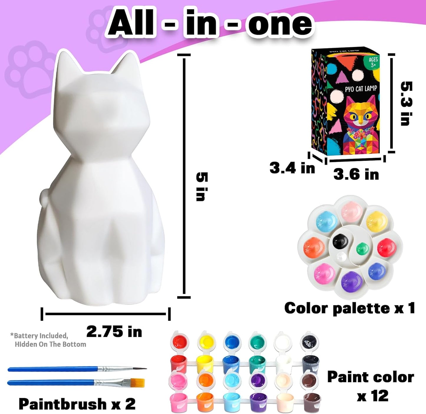 FUNZBO 4.3in Paint Your Own Dinosaur Lamp Kit - Arts and Crafts Supplies Painting for Kids Teens, DIY Night Light Dinosaur Toy for Boy Girl 3 4 5 6 7 8 9 10 11 12 Birthday Gift
