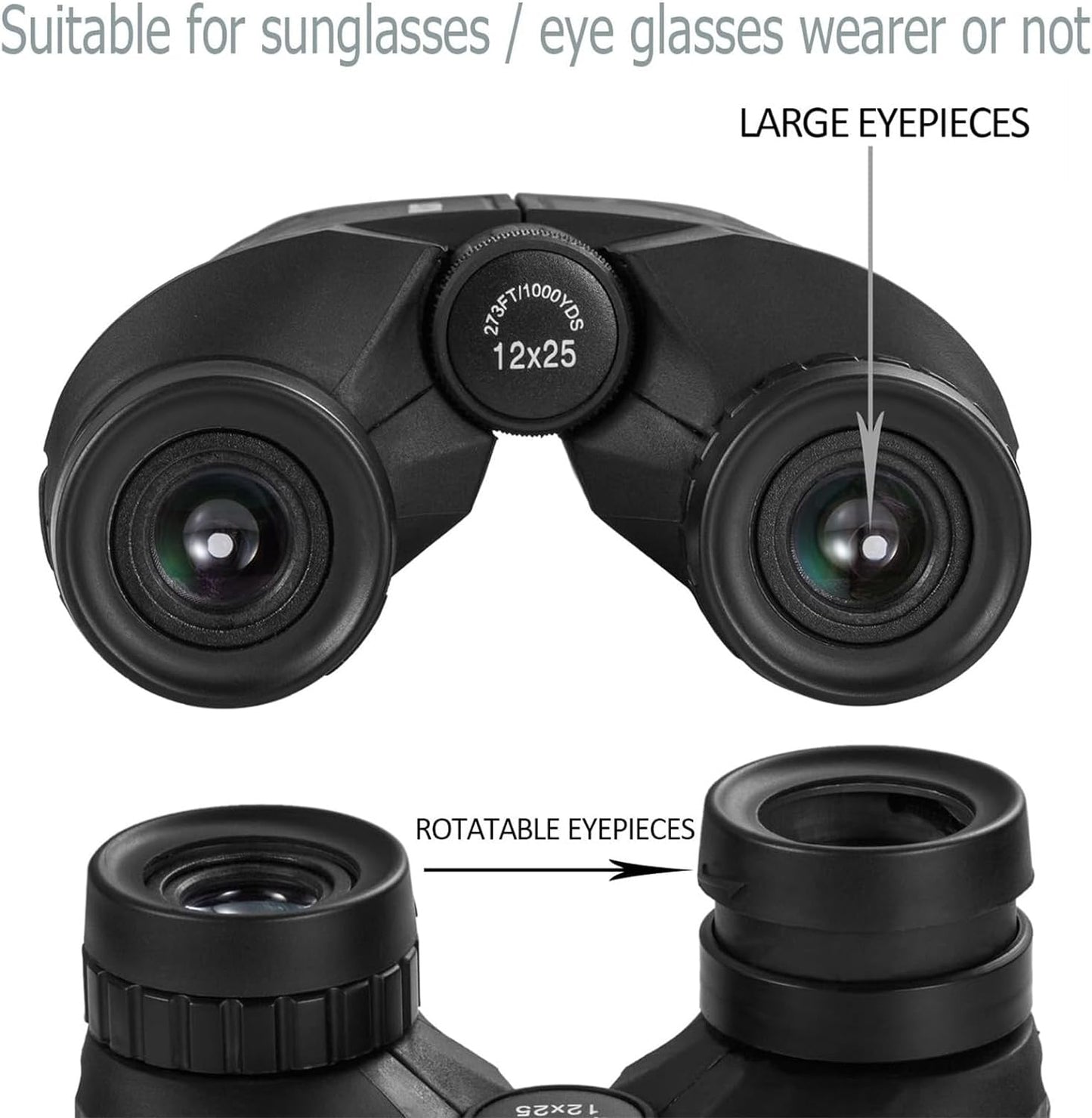 Occer 12x25 Compact Binoculars for Adults and Kids, Large Eyepiece Waterproof Binocular with Low Light Vision,High Powered Easy Focus Binoculars for Bird Watching,Outdoor Hunting,Travel,Sightseeing