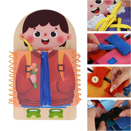Learning to Dress Board Wooden Early Learning Basic Life Skills Practice Board Multifunction Dress Learning Boards for Toddlers Basswood