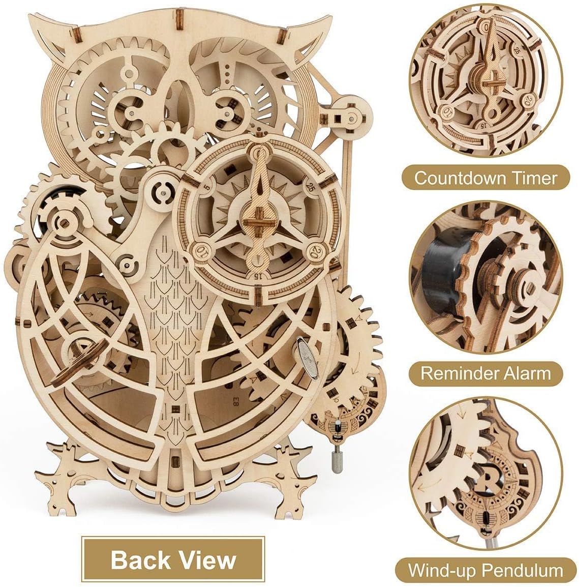 ROKR 3D Wooden Puzzles for Adults Owl Clock - Mechanical Model Building Kit DIY Hobbies for Men Women 161PCS Clock Puzzle Creative Craft Gift Home Decor for Family