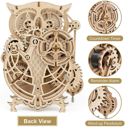 ROKR 3D Wooden Puzzles for Adults Owl Clock - Mechanical Model Building Kit DIY Hobbies for Men Women 161PCS Clock Puzzle Creative Craft Gift Home Decor for Family
