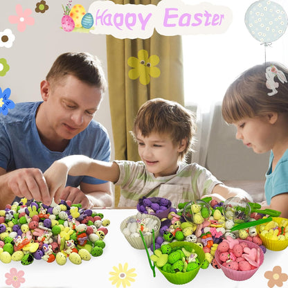 226pcs Easter Sensory Bin Filler Fine Motor Toys Spring Sensory Bin Items 100 Easter Foam Eggs 50 Felt Easter Flowers 50 Felt Bunny 10 Resin Rabbit Figurines for Easter Counting Sorting
