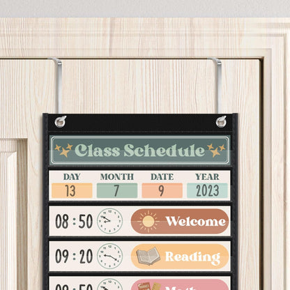 Godery Boho Daily Schedule Pocket Chart for Classroom with 24 Cards，Welcome Back to School Classroom Decorations, White