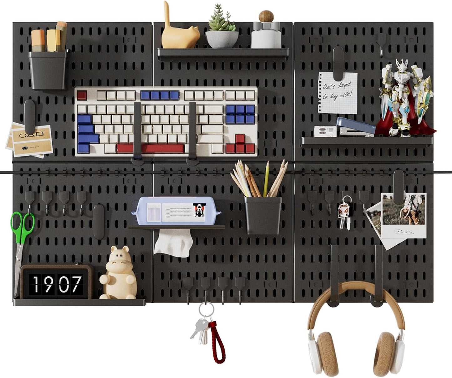 SHGJ&SOFT Peg Board Wall Organizer Panels, 22pcs - Includes 4 White Pegboards & Accessories, Plastic Pegboard for Home，Office, Craft Room, Gaming Setup, 24″×24″, Wall Mount Display Pegboard Panel Kits