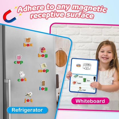 Kasfalci CVC Word Games,Phonics Games,Magnetic Letters & Dry Erase Board,Refrigerator Fridge Alphabet ABC Magnets for Kids Toddlers,Elkonin Box,Speech Therapy,Spelling Reading Manipulative Classroom