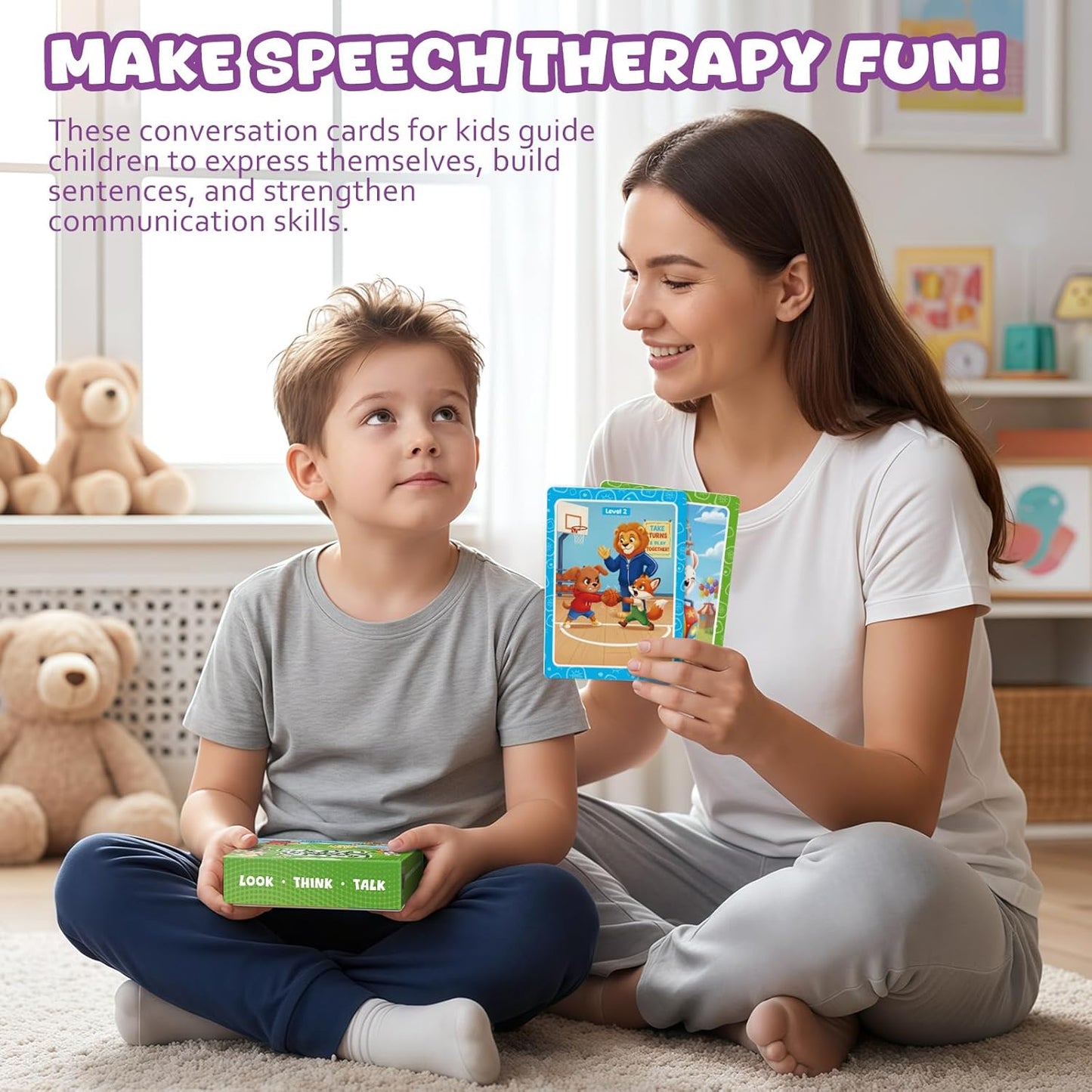 Conversation Cards, Look, Think, Talk. Kids Games for Speech Therapy Materials, Social Emotional Learning Activities, and Critical Thinking Skills Like Social Skills and Emotional Intelligence.