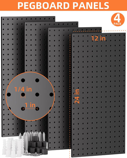 INCLY 158PCS Metal Pegboard Wall Organizer, 48x24 Inch White Pegboard Panels Tool Organizer Kit with Accessories Hooks and Bins, Peg Board Utility Tool Storage for Garage Workbench Shed