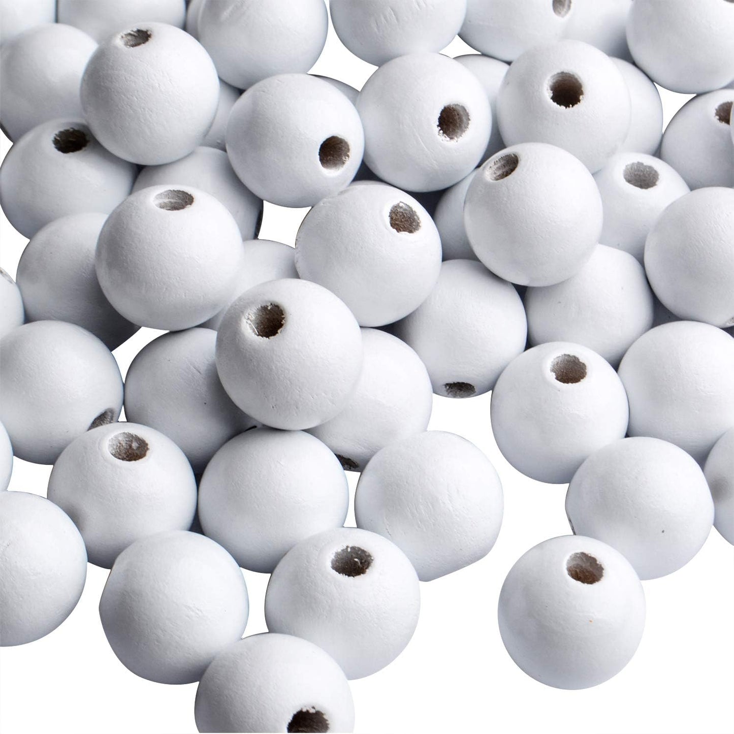 Aylifu Round Wooden Beads, 50 pcs 25mm Natural Unfinished Wooden Spacers for DIY Crafts Jewelry Making, White, Hole: 5mm