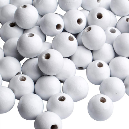 Aylifu Round Wooden Beads, 50 pcs 25mm Natural Unfinished Wooden Spacers for DIY Crafts Jewelry Making, White, Hole: 5mm