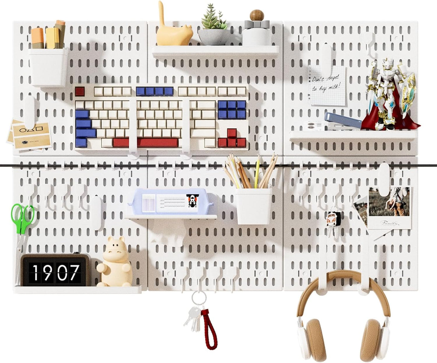 SHGJ&SOFT Peg Board Wall Organizer Panels, 22pcs - Includes 4 White Pegboards & Accessories, Plastic Pegboard for Home，Office, Craft Room, Gaming Setup, 24″×24″, Wall Mount Display Pegboard Panel Kits