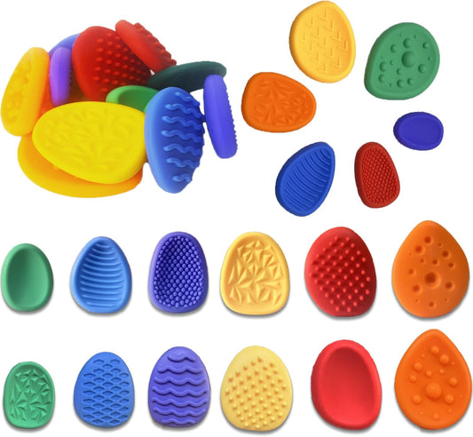 12PCS Random Color Fidget Toys Sensory Stone for Kids，Textured Soft Worry Stone for Autism Kids Calming - Fidget Stress Toys for Students Anxiety Relief - Small Prizes Fidget Toys