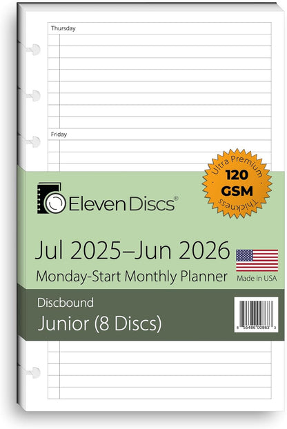 Eleven Discs Discbound Paper, Junior Size Mileage Log Sheets - Premium 120gsm Heavyweight Notebook & Planner Refills - 8 Discs, 5.5 x 8.5 in - Punched for Circa, Arc, TUL (50 Sheets)