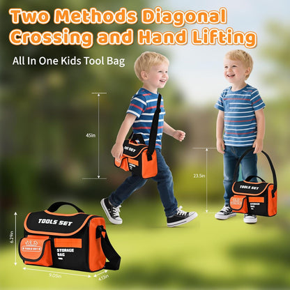 Kids Tool Set 49 PCS, Portable Tool Bag with Battery Powered Toy Drill & Adjustable Belt, Pretend Play Toddler Tool Set, Construction Toys for Boys & Girls Age 3-8, STEM Gifts