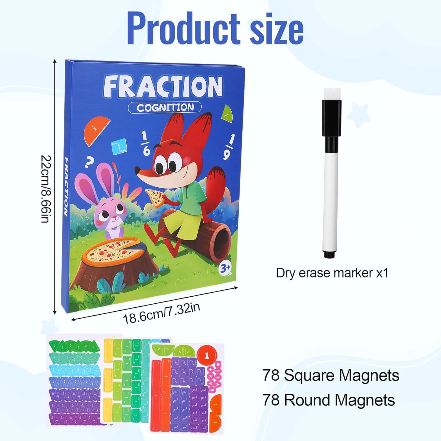 Magnetic Fraction Tiles Explorer Board, 156 Piece Circles and Tiles Set, Educational Math Fraction Manipulatives Puzzle for Visual Learning, Portable Write and Wipe Fractional Study Tool