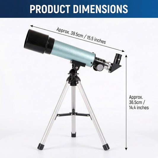 Telescope for Beginners, 90X Portable Astronomical Refractor with 15" Tabletop Tripod, 2 Eyepieces & 1.5X Barlow Lens, 50mm Aperture, Ideal STEM Science Gift for Kids to Explore Moon Space
