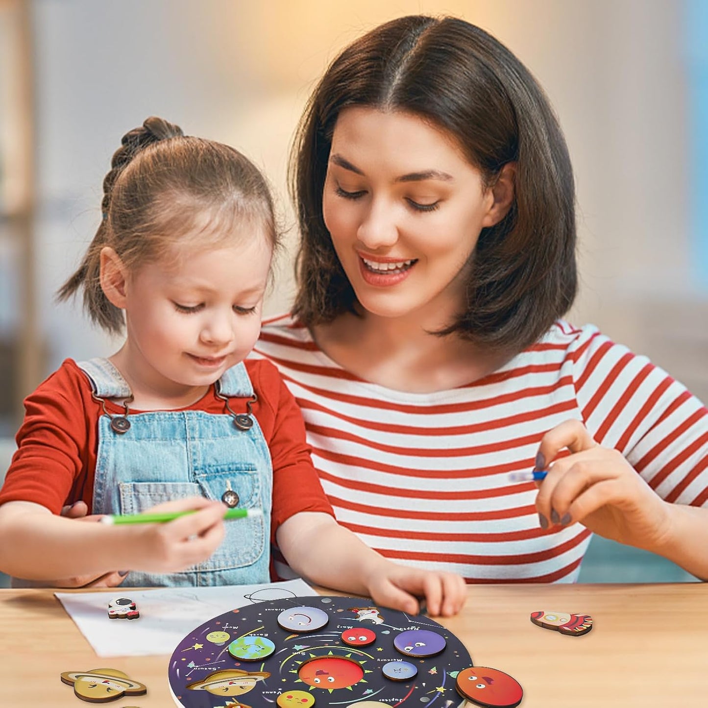 Zeoddler Solar System Puzzle for Kids 3-6, Wooden Space Toys, Planets for Kids, Preschool Learning Activities, Gift for Boys, Girls