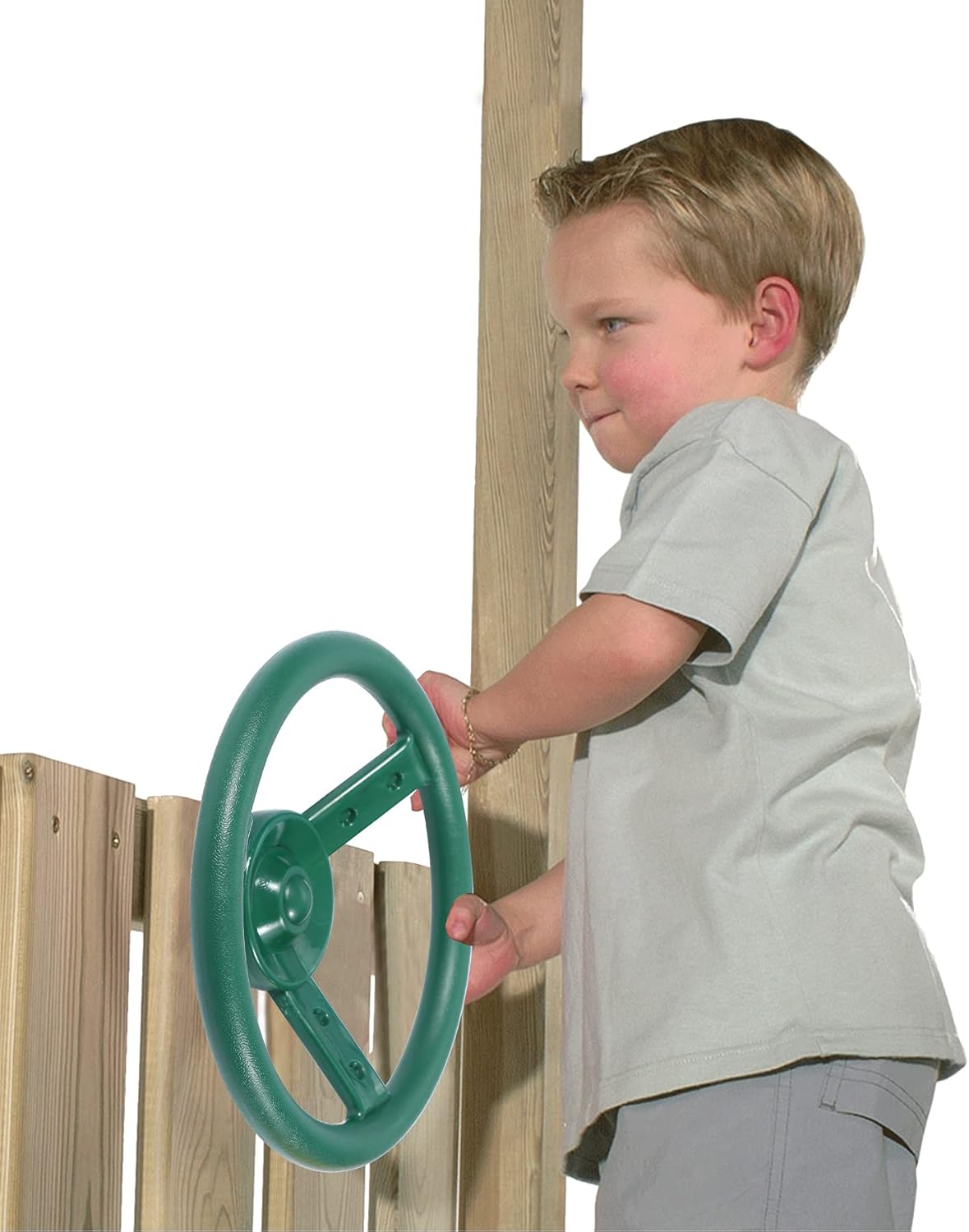 RedSwing Playground Accessories for Kids, Outdoor Swingset Attachments with Pirate Ship Wheel, Toy Telescope, Telephone and Safety Handles (Yellow and Green)