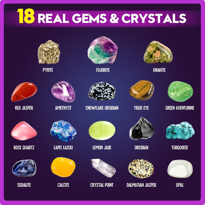 Gemstone Dig Kit - Dig Up 18 Real Gemstones and Crystals - Science Kits for Kids, STEM Toys for Age 6-8, Great Educational Geology Gifts for Boys & Girls Ages 5-7